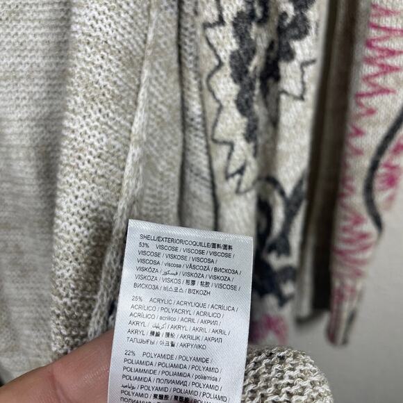 Desigual Small Boho Duster Cardigan Tan Geometric Heart Print Open Front - Picture 10 of 11